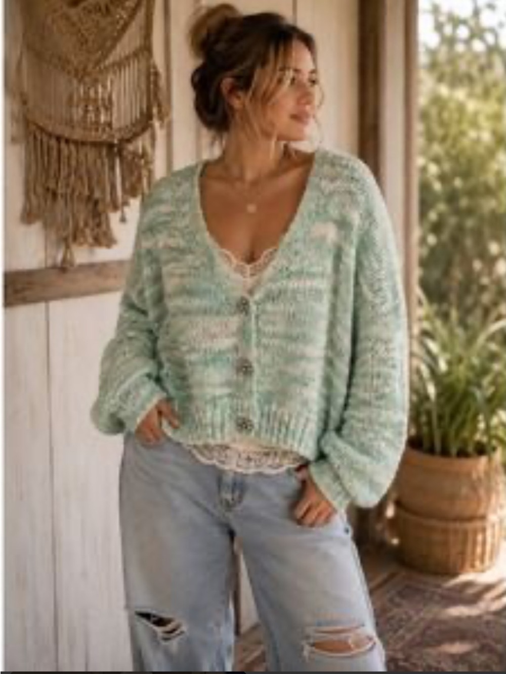 Wild Fable Cropped Chunky Cardigan Mint Green Space Dye Knit S Soft Sweater